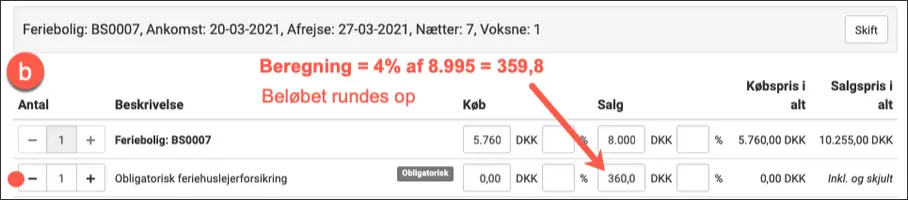 Beregning af en inkluderet varer