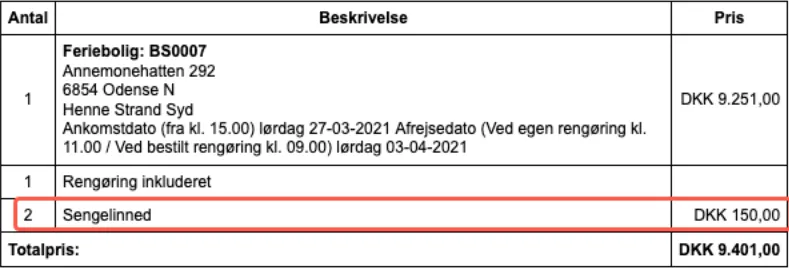 Standardvisning af vare med pris