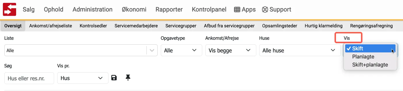 Vis i serviceoversigten