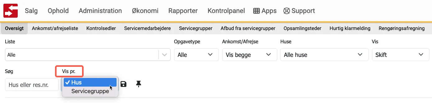 "Søg pr." i serviceoversigten