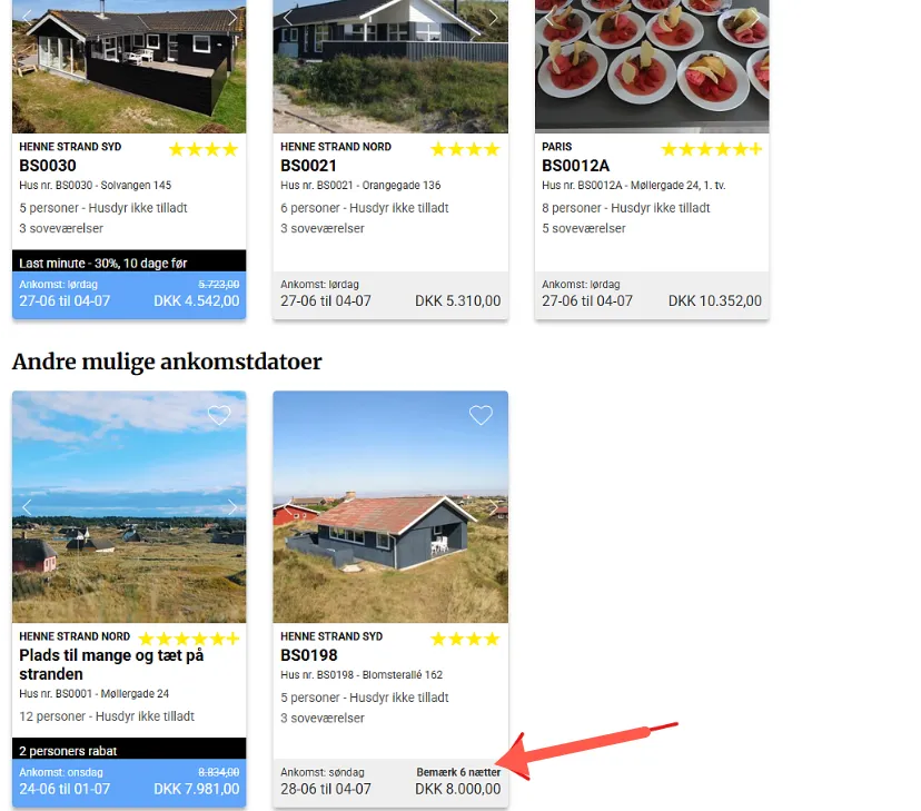 Viser ophold, der er mindre end det søgte