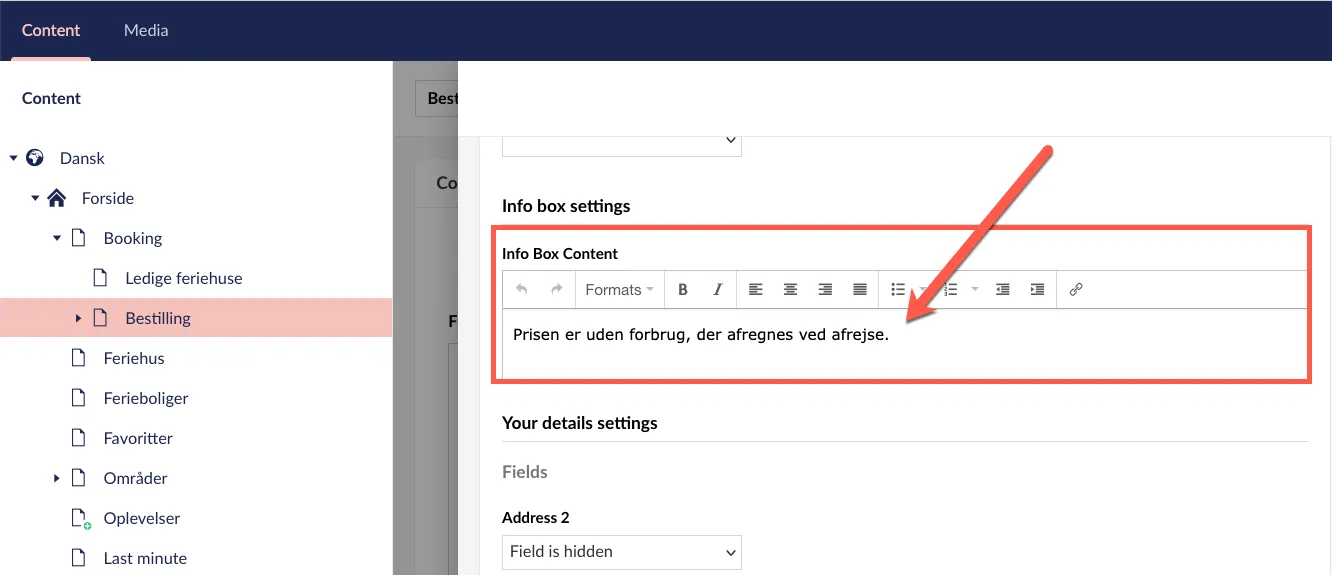 Info box settings