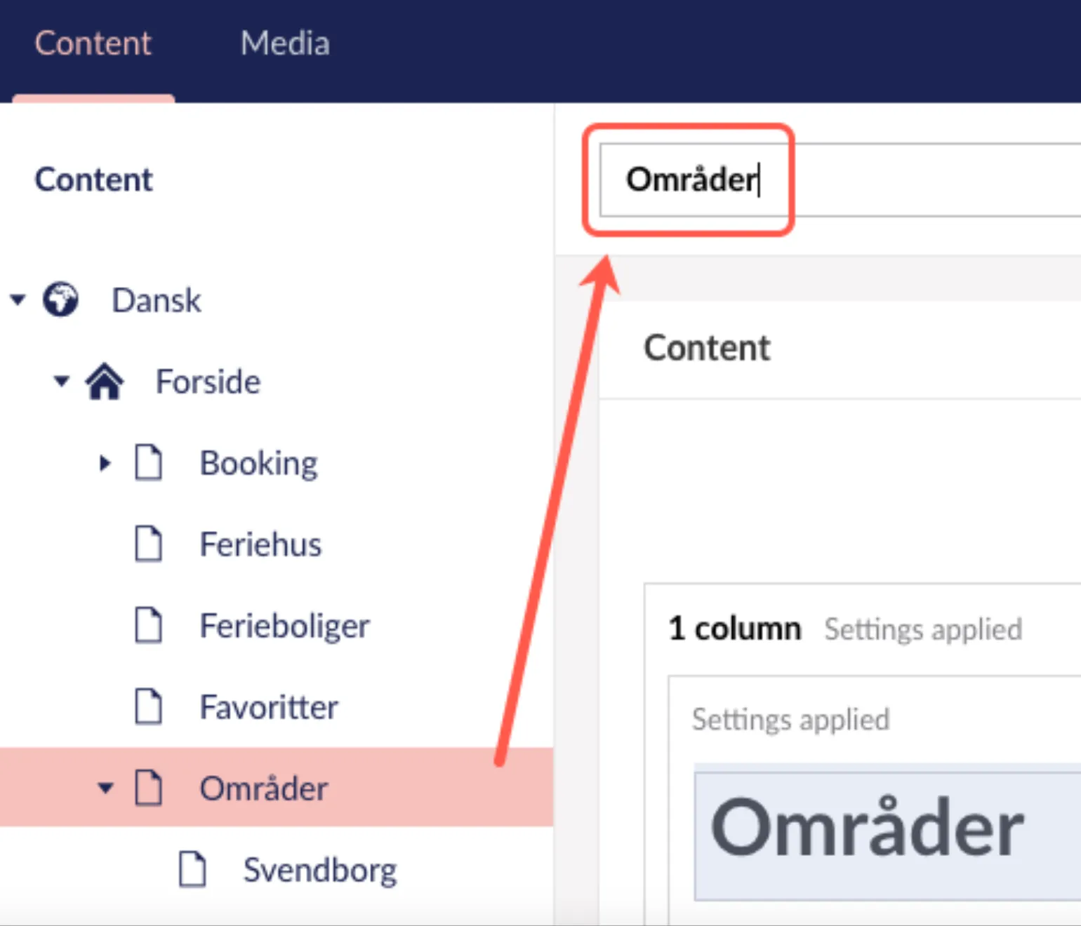 Ændring af menupunkt