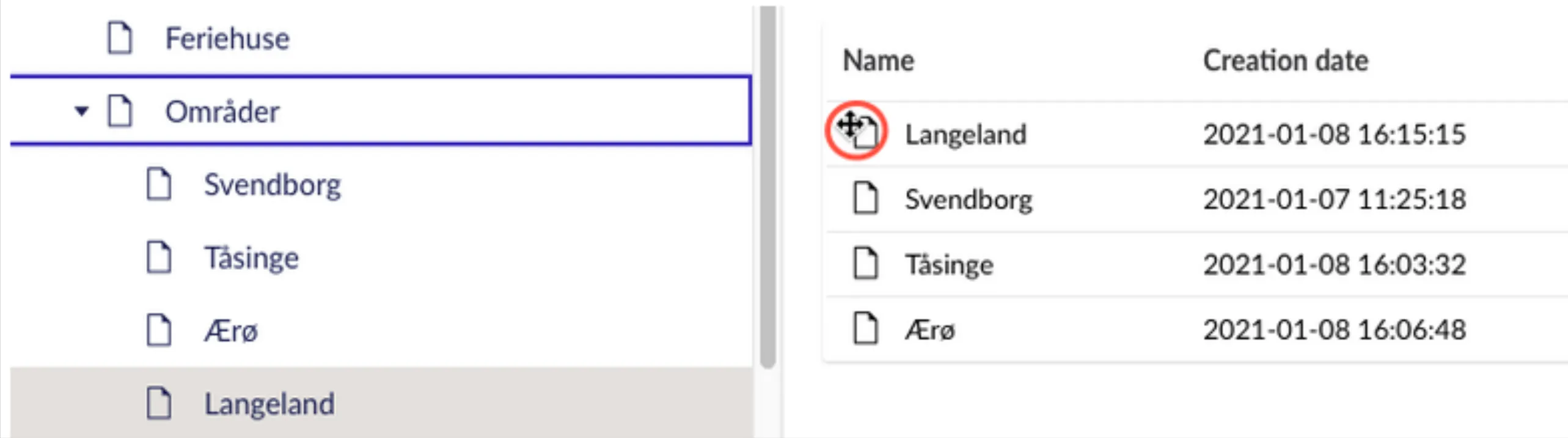 Flytte side til anden placering