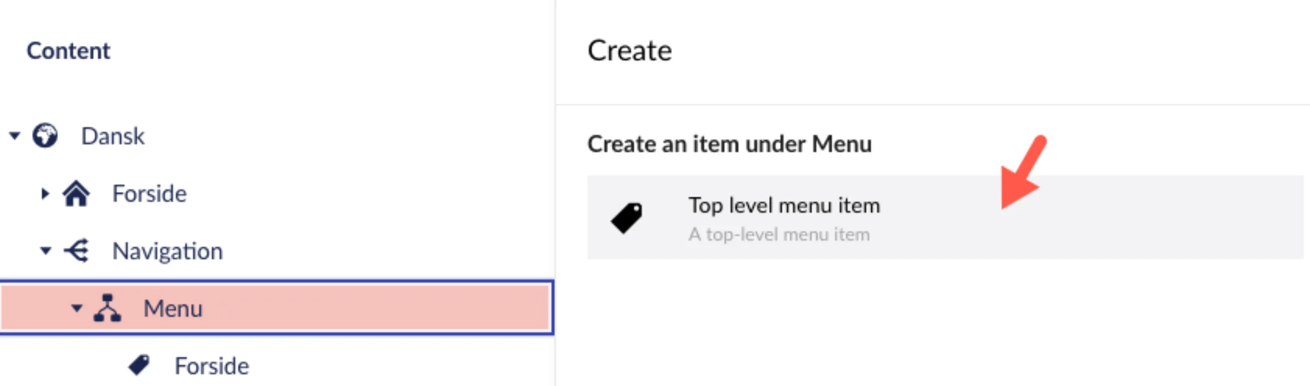 Top level menu item