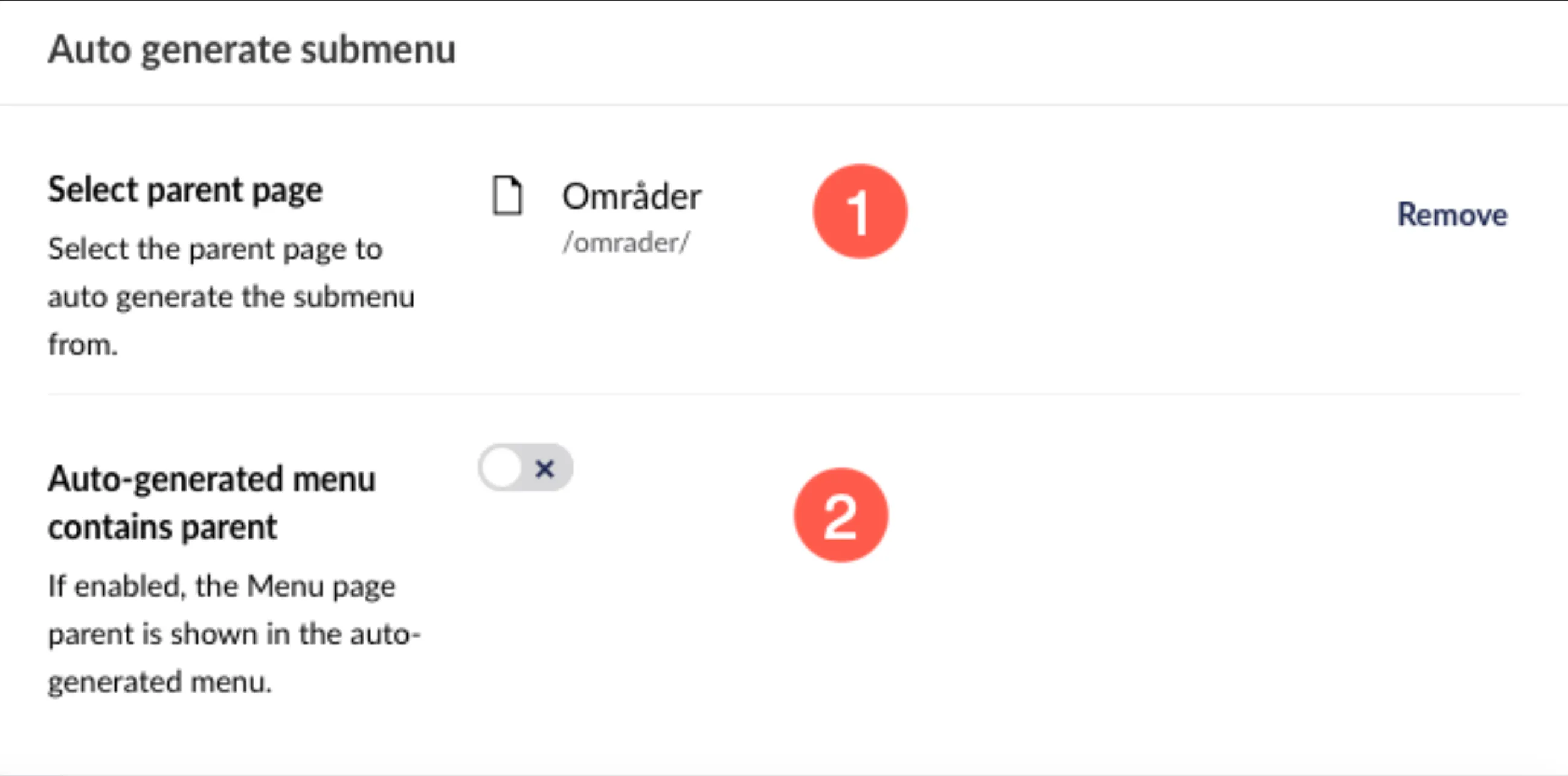 Vælg siden til hovedmenupunktet