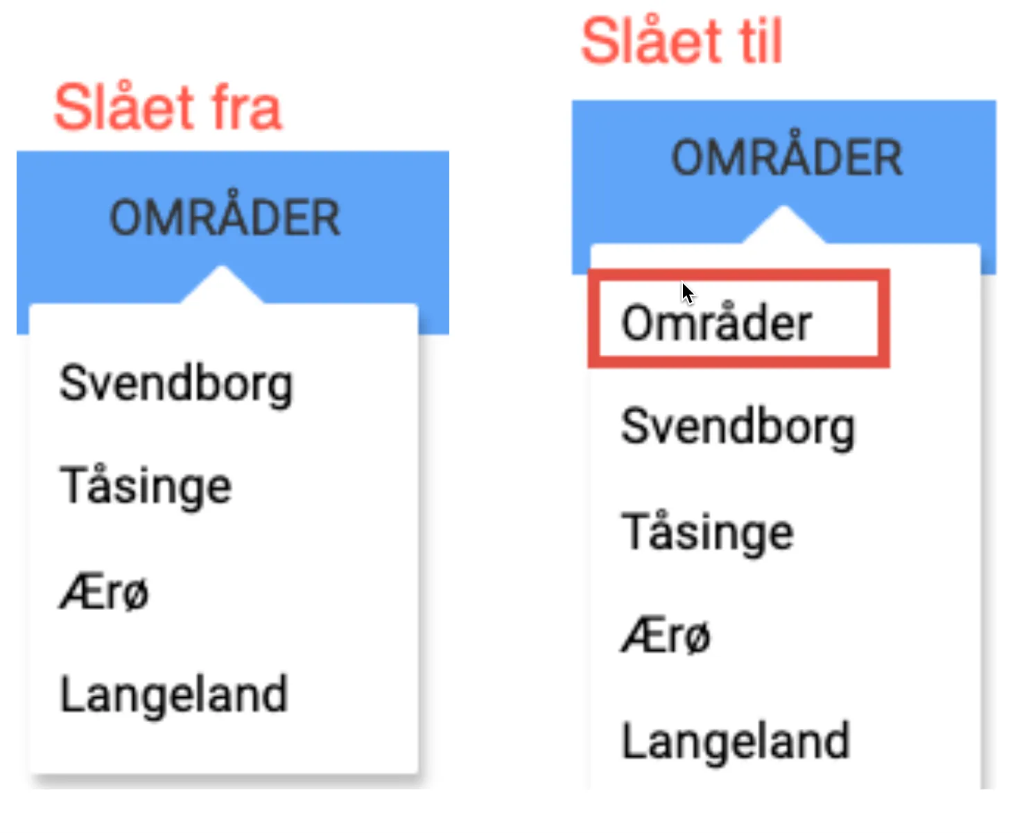 Hovedpunkt vises i undermenu