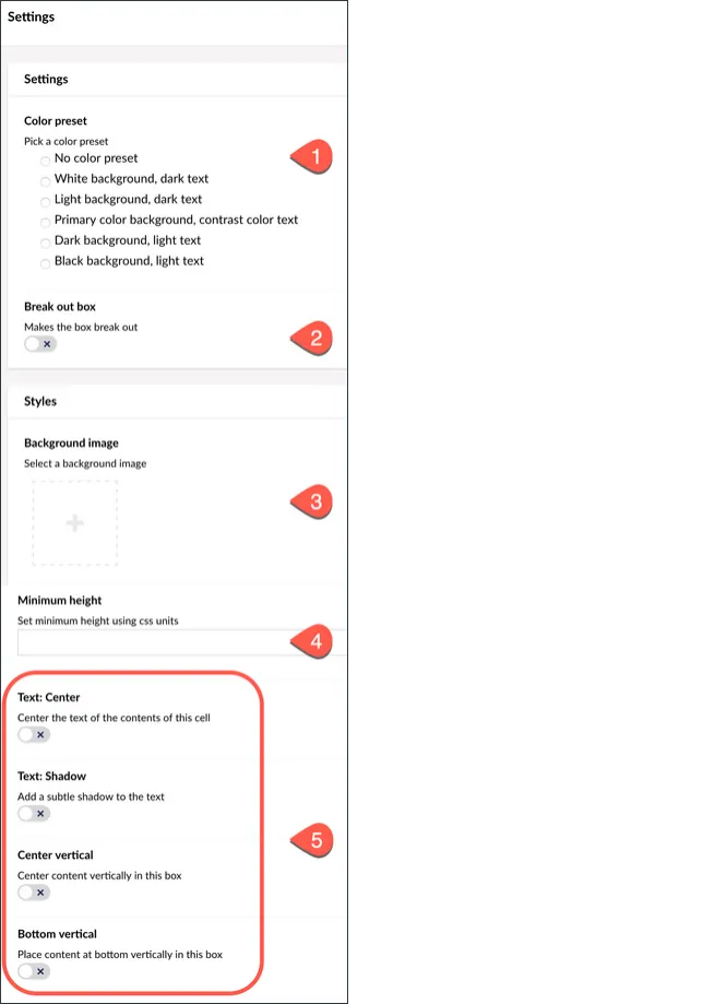 Indstillinger for en kolonne