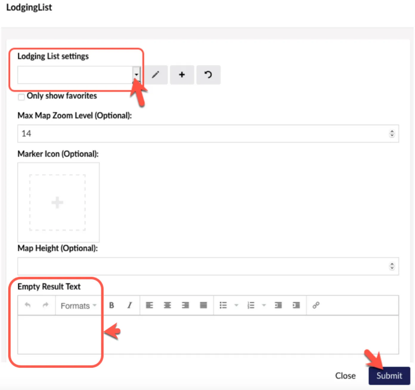 Lodging List settings