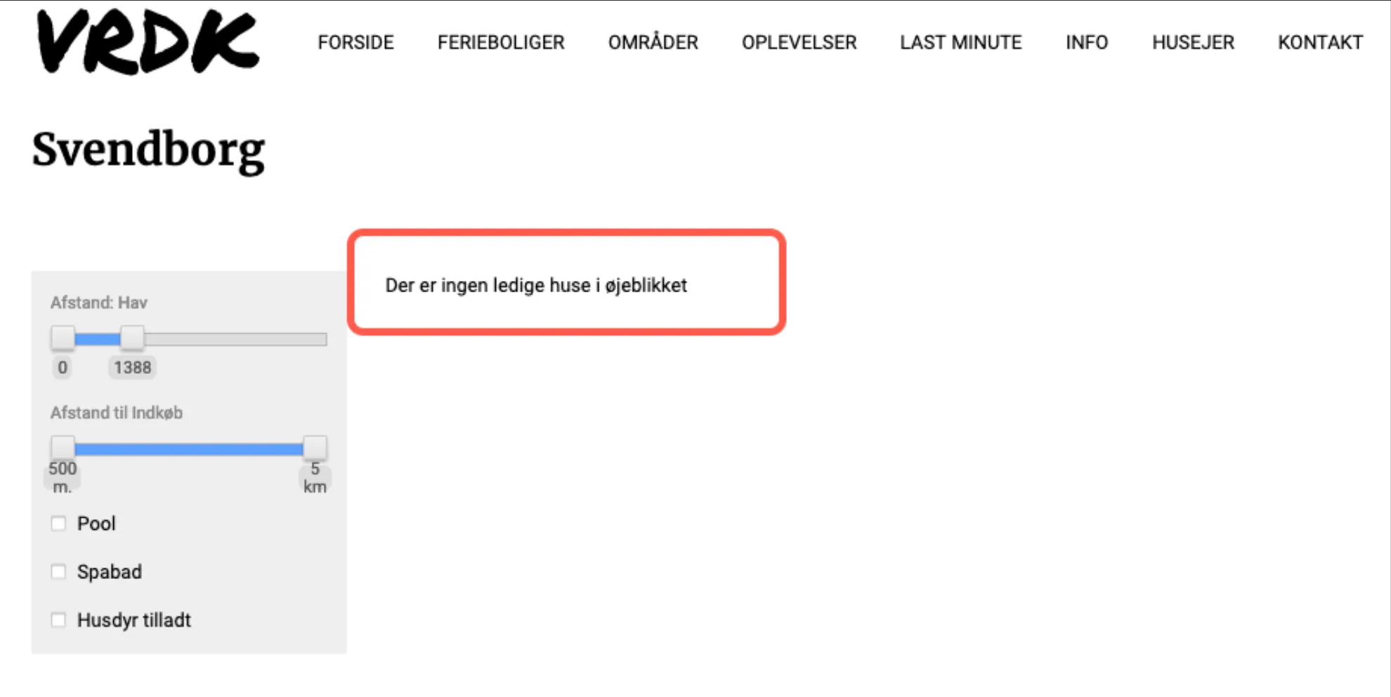 Eksempel på tomt resultat