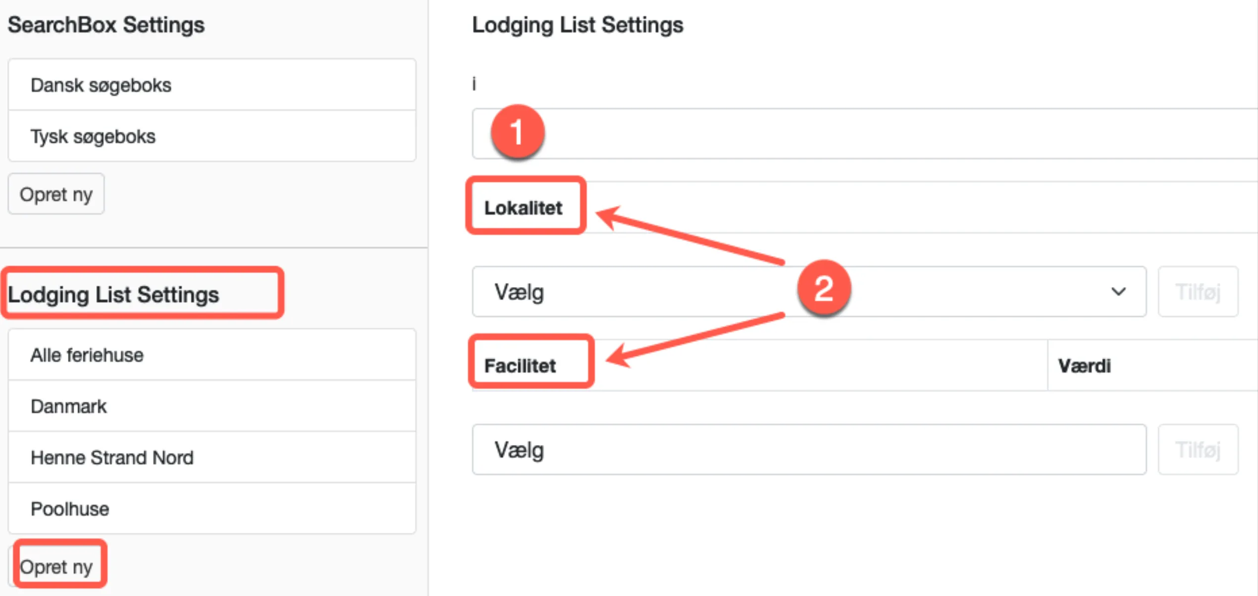 Lodgining List settings