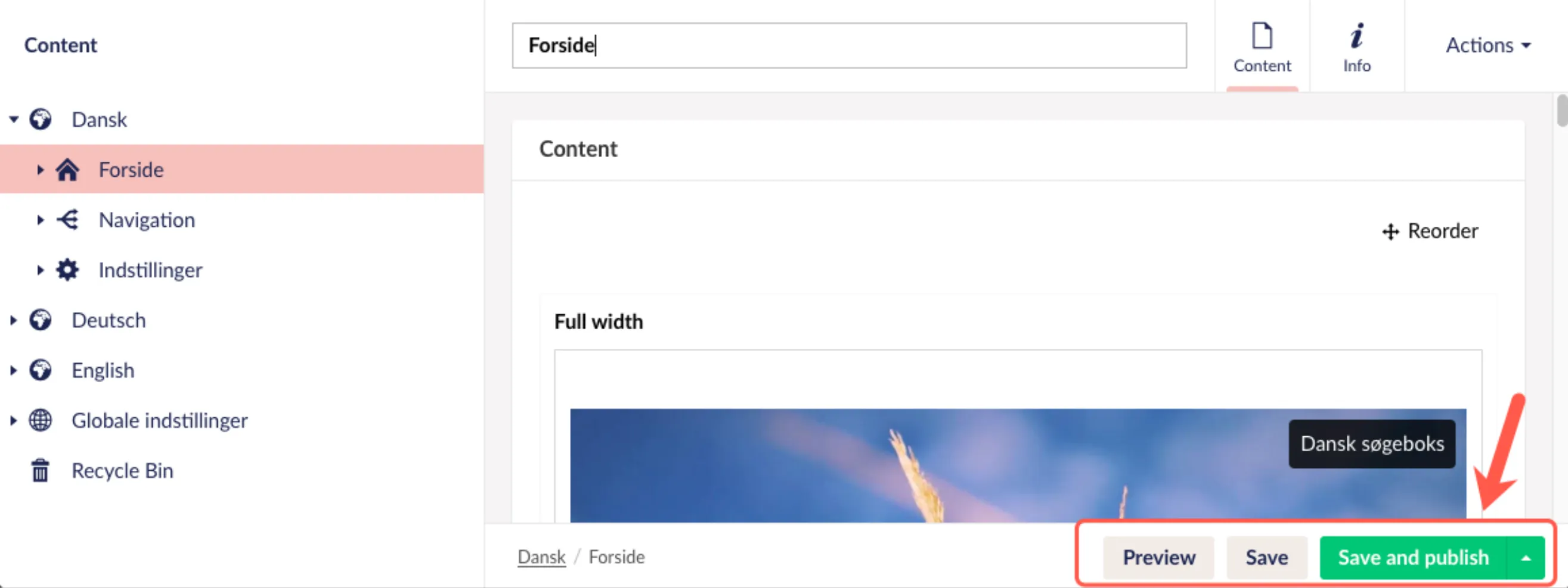 Menupunktet Forside
