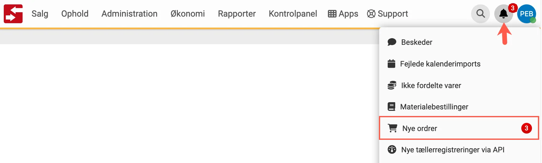 Se nye ordre i notifikationscenteret