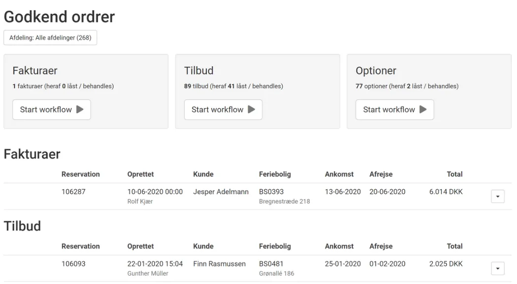 Workflow for godkend faktura, tilbud og optioner
