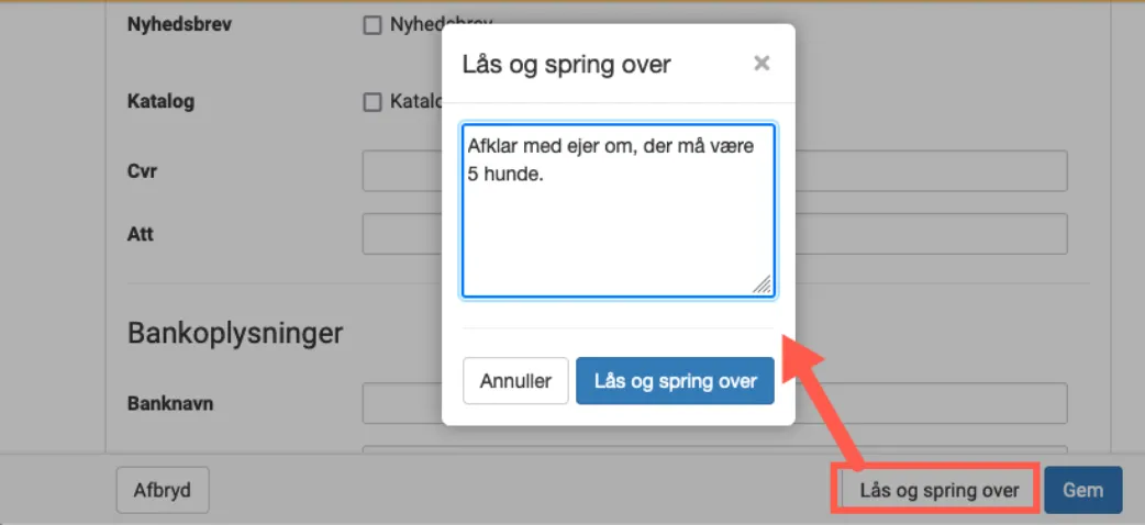 Hvis du låser en booking, så skal der skrives en kommentar